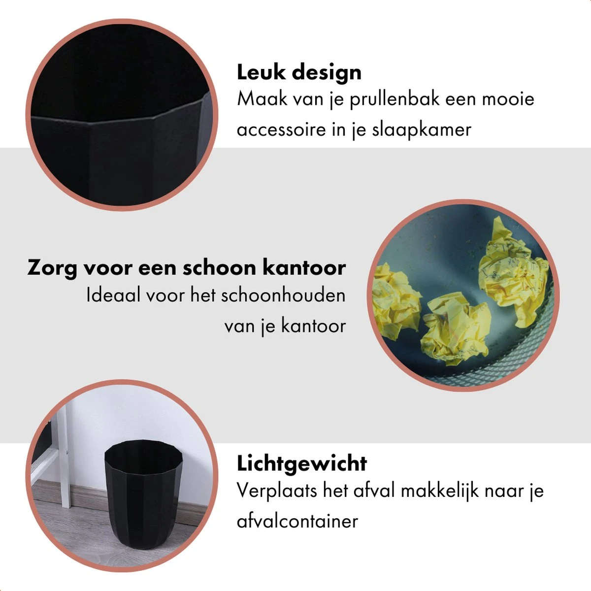 QUVIO Prullenbak Plastic / Papierbak / Papiermand / Afvalbak / Afvalemmer - Zwart 7 QUVIO Prullenbak Plastic / Papierbak / Papiermand / Afvalbak / Afvalemmer - Zwart - Afbeelding 5