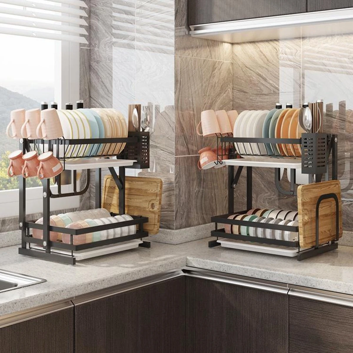 TammaT - Afdruiprek Met Lekbak 2 Laags – Inklapbaar - Afwasrek – Met 2 Lekbakken – Extra Accessories Voor Servies En Snijplanken - RVS - 38x35x26,5cm 11 TammaT - Afdruiprek Met Lekbak 2 Laags – Inklapbaar - Afwasrek – Met 2 Lekbakken – Extra Accessories Voor Servies En Snijplanken - RVS - 38x35x26,5cm - Afbeelding 9