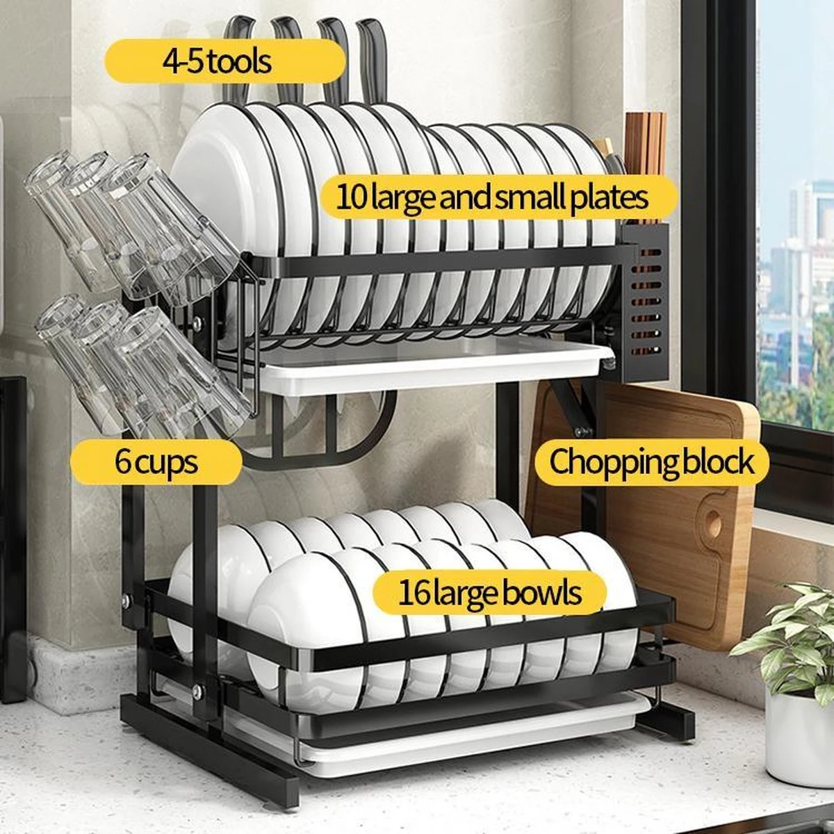 TammaT - Afdruiprek Met Lekbak 2 Laags – Inklapbaar - Afwasrek – Met 2 Lekbakken – Extra Accessories Voor Servies En Snijplanken - RVS - 38x35x26,5cm 13 TammaT - Afdruiprek Met Lekbak 2 Laags – Inklapbaar - Afwasrek – Met 2 Lekbakken – Extra Accessories Voor Servies En Snijplanken - RVS - 38x35x26,5cm - Afbeelding 11