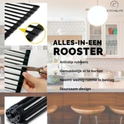 Kitch&Life Afdruiprek Oprolbaar - Mat Zwart - Pannenonderzetter - Afdruipmat - Keukenrek 3-in-1 -Huishoudelijke Schoonmaak 1200x1200 928