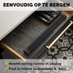 Kitch&Life Afdruiprek Oprolbaar - Mat Zwart - Pannenonderzetter - Afdruipmat - Keukenrek 3-in-1 -Huishoudelijke Schoonmaak 1200x1200 930