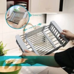 IBright Verstelbare Keukenrek - Gootsteen Mand - Afdruiprek – Vergiet – Verstelbaar In Lengte - Uitschuifbaar - RVS Grijs -Huishoudelijke Schoonmaak 1200x1200 942