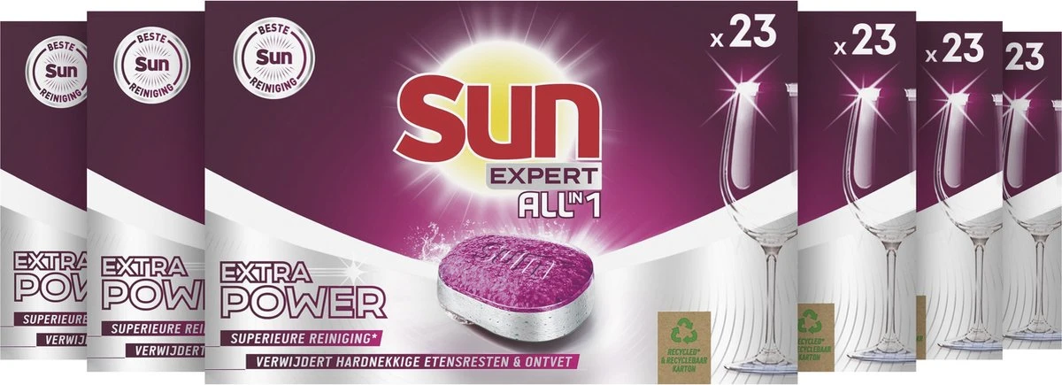 SUN® Sun Expert All-in 1 Vaatwastabletten - Extra Power - 6 X 23 Tabletten 4 SUN® Sun Expert All-in 1 Vaatwastabletten - Extra Power - 6 X 23 Tabletten - Afbeelding 2