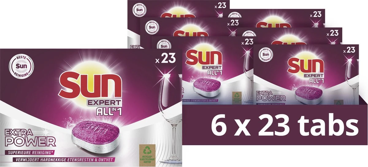 SUN® Sun Expert All-in 1 Vaatwastabletten - Extra Power - 6 X 23 Tabletten 3 SUN® Sun Expert All-in 1 Vaatwastabletten - Extra Power - 6 X 23 Tabletten