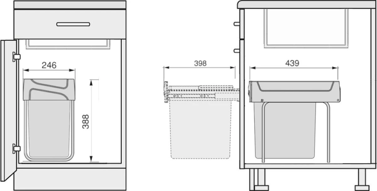 Eleganca Afvalbak 20 Liter – Inbouw Prullenbak – Inbouw Afvalemmer 20L – Uittrekbare Prullenbak – Vuilnisbak -Afvalemmer Keuken – Hygiënisch – Ruimtebesparend Vuilnisbak – Grijs – B24,6xD44xH39cm 4 Eleganca Afvalbak 20 Liter – Inbouw Prullenbak – Inbouw Afvalemmer 20L – Uittrekbare Prullenbak – Vuilnisbak -Afvalemmer Keuken – Hygiënisch – Ruimtebesparend Vuilnisbak – Grijs – B24,6xD44xH39cm - Afbeelding 2