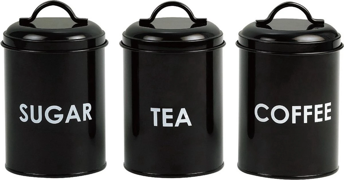 Mercury Haus Voorraadbussen Koffie, Thee En Suiker - Zwart 3 Mercury Haus Voorraadbussen Koffie, Thee En Suiker - Zwart