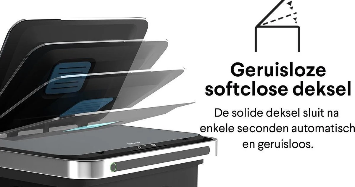 Homra DEXER Afvalscheiding Prullenbak - 4 Vakken - 60 Liter (2×18L + 2×12L) - Recycle Sensor Prullenbak - RVS Afvalemmer - Afvalscheidingsprullenbak - Design Keuken Afvalemmer - Automatische Lucht- En Bacterie Filter - Soft Close Deksel – Kleur Zwart 5 Homra DEXER Afvalscheiding Prullenbak - 4 Vakken - 60 Liter (2×18L + 2×12L) - Recycle Sensor Prullenbak - RVS Afvalemmer - Afvalscheidingsprullenbak - Design Keuken Afvalemmer - Automatische Lucht- En Bacterie Filter - Soft Close Deksel – Kleur Zwart - Afbeelding 3
