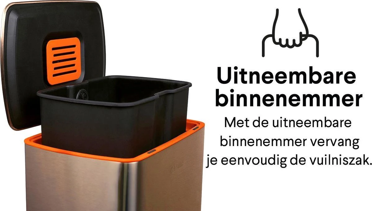 Homra Koniq Prullenbak Met Pedaal - 50 Liter - RVS - Pedaalemmer - Automatisch Lucht Filter - Odor Control - 50L Capaciteit - Soft Close Deksel - Afvalemmer - Design - Hygiënisch - Koper 4 Homra Koniq Prullenbak Met Pedaal - 50 Liter - RVS - Pedaalemmer - Automatisch Lucht Filter - Odor Control - 50L Capaciteit - Soft Close Deksel - Afvalemmer - Design - Hygiënisch - Koper - Afbeelding 2