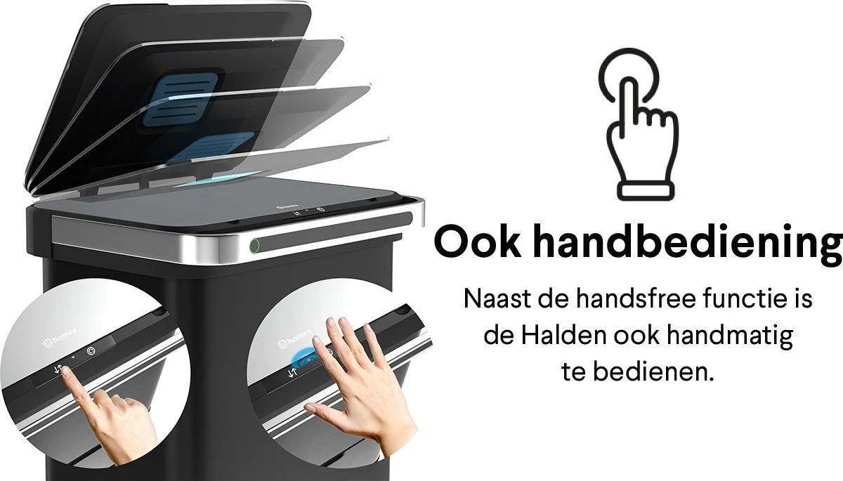 Homra DEXER Afvalscheiding Prullenbak - 4 Vakken - 60 Liter (2×18L + 2×12L) - Recycle Sensor Prullenbak - RVS Afvalemmer - Afvalscheidingsprullenbak - Design Keuken Afvalemmer - Automatische Lucht- En Bacterie Filter - Soft Close Deksel – Kleur Zwart 17 Homra DEXER Afvalscheiding Prullenbak - 4 Vakken - 60 Liter (2×18L + 2×12L) - Recycle Sensor Prullenbak - RVS Afvalemmer - Afvalscheidingsprullenbak - Design Keuken Afvalemmer - Automatische Lucht- En Bacterie Filter - Soft Close Deksel – Kleur Zwart - Afbeelding 15