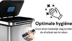 Homra DEXER Afvalscheiding Prullenbak - 4 Vakken - 60 Liter (2×18L + 2×12L) - Recycle Sensor Prullenbak - RVS Afvalemmer - Afvalscheidingsprullenbak - Design Keuken Afvalemmer - Automatische Lucht- En Bacterie Filter - Soft Close Deksel – Kleur RVS -Huishoudelijke Schoonmaak 1200x696 2