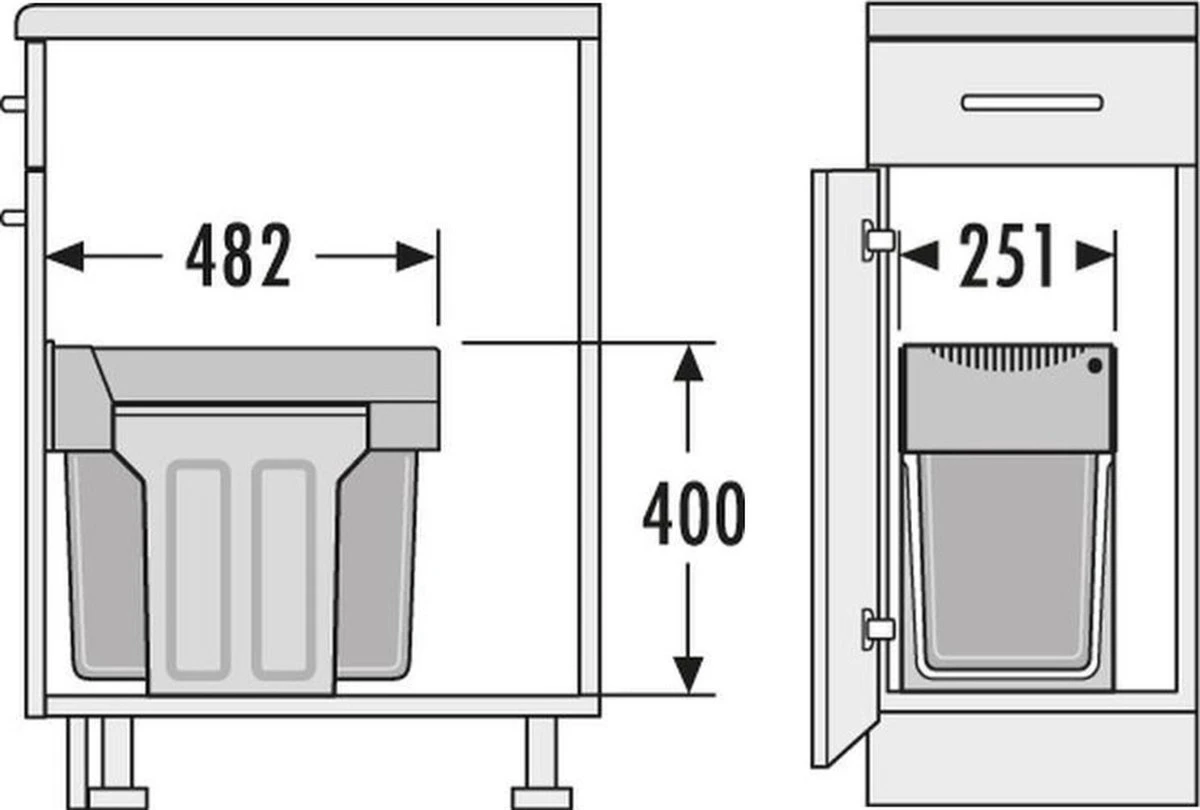Blanco - Inbouw Prullenbak - 30 Liter Inhoud - Met 2 Compartimenten - Grijs 6 Blanco - Inbouw Prullenbak - 30 Liter Inhoud - Met 2 Compartimenten - Grijs - Afbeelding 4