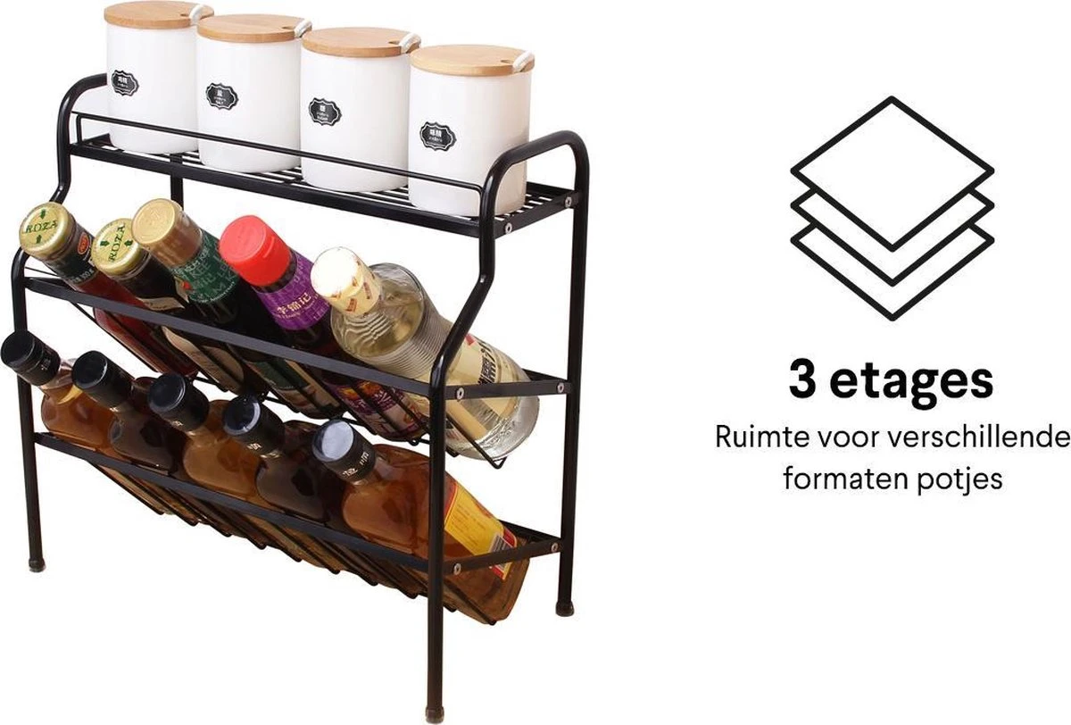 Zindoo Kruidenrek Zwart 3-laags Staand - Specerijen Rek - Kruiden Rek - Duurzaam RVS - Anti Slip Onderzijde - Specerijenstandaard – Keukenorganizer - Spice Rack - Kitchen Rack - Spice Organizer Keukenaccessoire - ZIN-SR05 6 Zindoo Kruidenrek Zwart 3-laags Staand - Specerijen Rek - Kruiden Rek - Duurzaam RVS - Anti Slip Onderzijde - Specerijenstandaard – Keukenorganizer - Spice Rack - Kitchen Rack - Spice Organizer Keukenaccessoire - ZIN-SR05 - Afbeelding 4