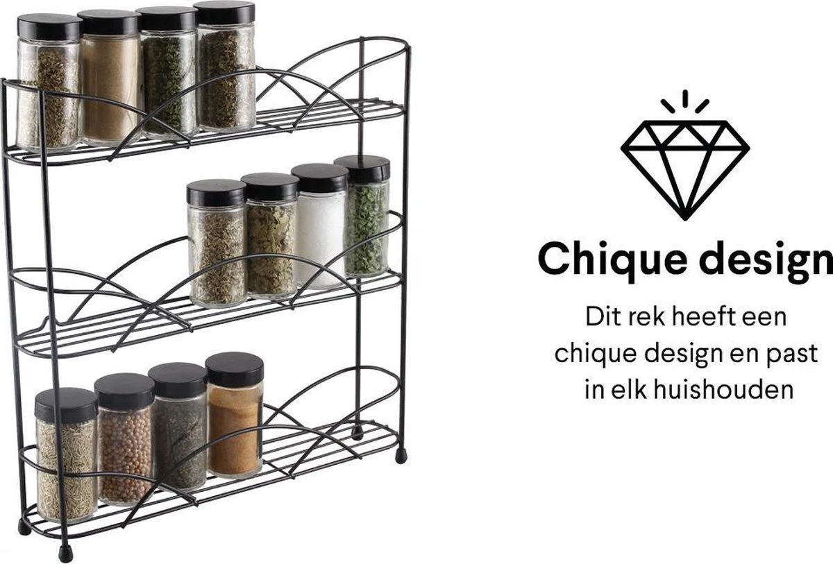Zindoo - Kruidenrek - Standaard - 3-laags - Ophangbaar - 18 Kruiden Potjes - Anti-slip Pootjes - Spice Rack - Specerijenrek - Keukenorganizer - Keukenaccessoires 4 Zindoo - Kruidenrek - Standaard - 3-laags - Ophangbaar - 18 Kruiden Potjes - Anti-slip Pootjes - Spice Rack - Specerijenrek - Keukenorganizer - Keukenaccessoires - Afbeelding 2