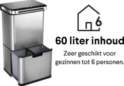 Homra DEXER Afvalscheiding Prullenbak - 4 Vakken - 60 Liter (2×18L + 2×12L) - Recycle Sensor Prullenbak - RVS Afvalemmer - Afvalscheidingsprullenbak - Design Keuken Afvalemmer - Automatische Lucht- En Bacterie Filter - Soft Close Deksel – Kleur RVS -Huishoudelijke Schoonmaak 1200x830 9