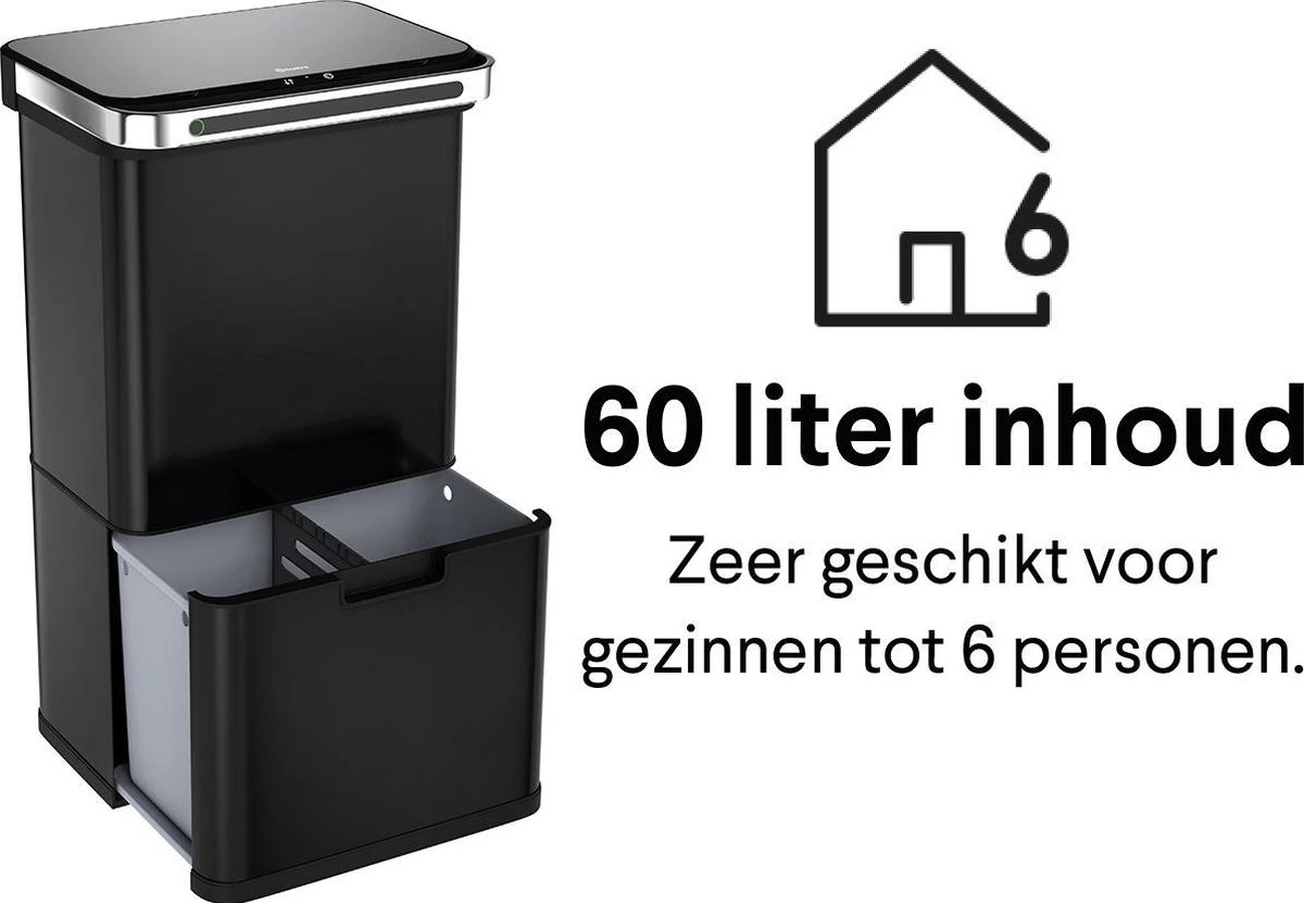 Homra DEXER Afvalscheiding Prullenbak - 4 Vakken - 60 Liter (2×18L + 2×12L) - Recycle Sensor Prullenbak - RVS Afvalemmer - Afvalscheidingsprullenbak - Design Keuken Afvalemmer - Automatische Lucht- En Bacterie Filter - Soft Close Deksel – Kleur Zwart 7 Homra DEXER Afvalscheiding Prullenbak - 4 Vakken - 60 Liter (2×18L + 2×12L) - Recycle Sensor Prullenbak - RVS Afvalemmer - Afvalscheidingsprullenbak - Design Keuken Afvalemmer - Automatische Lucht- En Bacterie Filter - Soft Close Deksel – Kleur Zwart - Afbeelding 5