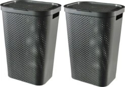 Curver Infinity Recycled Wasmand Met Deksel - 60L - 2 Stuks - Antraciet