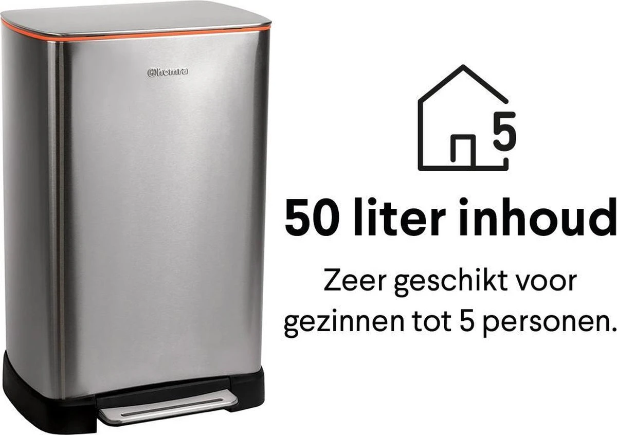 Pedaalemmer RVS 50 Liter - Prullenbak Met Pedaal Homra KONIQ - 50L Zilver - Automatische Lucht Filter - Odor Control Filter - Softclose Deksel - Design Afvalemmer - Duurzaam Vingerafdrukvrij En Vuilafstotend RVS - Keuken En Kantoor Vuilbak 7 Pedaalemmer RVS 50 Liter - Prullenbak Met Pedaal Homra KONIQ - 50L Zilver - Automatische Lucht Filter - Odor Control Filter - Softclose Deksel - Design Afvalemmer - Duurzaam Vingerafdrukvrij En Vuilafstotend RVS - Keuken En Kantoor Vuilbak - Afbeelding 5