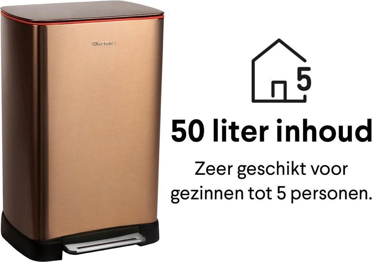 Homra Koniq Prullenbak Met Pedaal - 50 Liter - RVS - Pedaalemmer - Automatisch Lucht Filter - Odor Control - 50L Capaciteit - Soft Close Deksel - Afvalemmer - Design - Hygiënisch - Koper 16 Homra Koniq Prullenbak Met Pedaal - 50 Liter - RVS - Pedaalemmer - Automatisch Lucht Filter - Odor Control - 50L Capaciteit - Soft Close Deksel - Afvalemmer - Design - Hygiënisch - Koper - Afbeelding 14