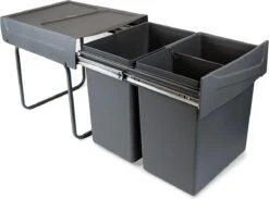 Eleganca Afvalbak 2x20 Liter – Inbouw Prullenbak – Inbouw Afvalemmer 40 Liter – Uittrekbare Vuilnisbak – Afvalemmer Keuken – Hygiënisch – Ruimtebesparend Vuilnisbak – Met 2 Compartimenten – Afvalscheiding Vuilbak – Antraciet – B34,2xD46.9xH38.9cm -Huishoudelijke Schoonmaak 1200x889 1