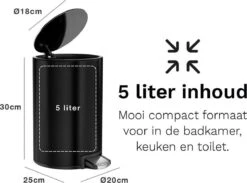 Pedaalemmer Stangvollby Kallax - 5 Liter - RVS - Zwart - Prullenbak - Toilet - Badkamer - Klein - Soft Close Deksel - Chique Design - Kleine Zwarte Pedaal Afvalemmer - Vuilnisbak Badkamer -Huishoudelijke Schoonmaak 1200x890 8