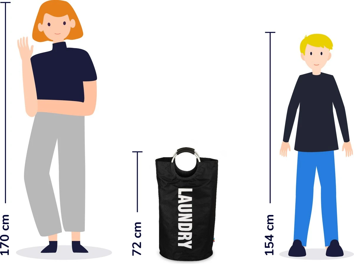 Wonair Wasmand – Waszak – Laundry Bag - Wassorteerder - Opvouwbaar – 81L – Zwart 4 Wonair Wasmand – Waszak – Laundry Bag - Wassorteerder - Opvouwbaar – 81L – Zwart - Afbeelding 2