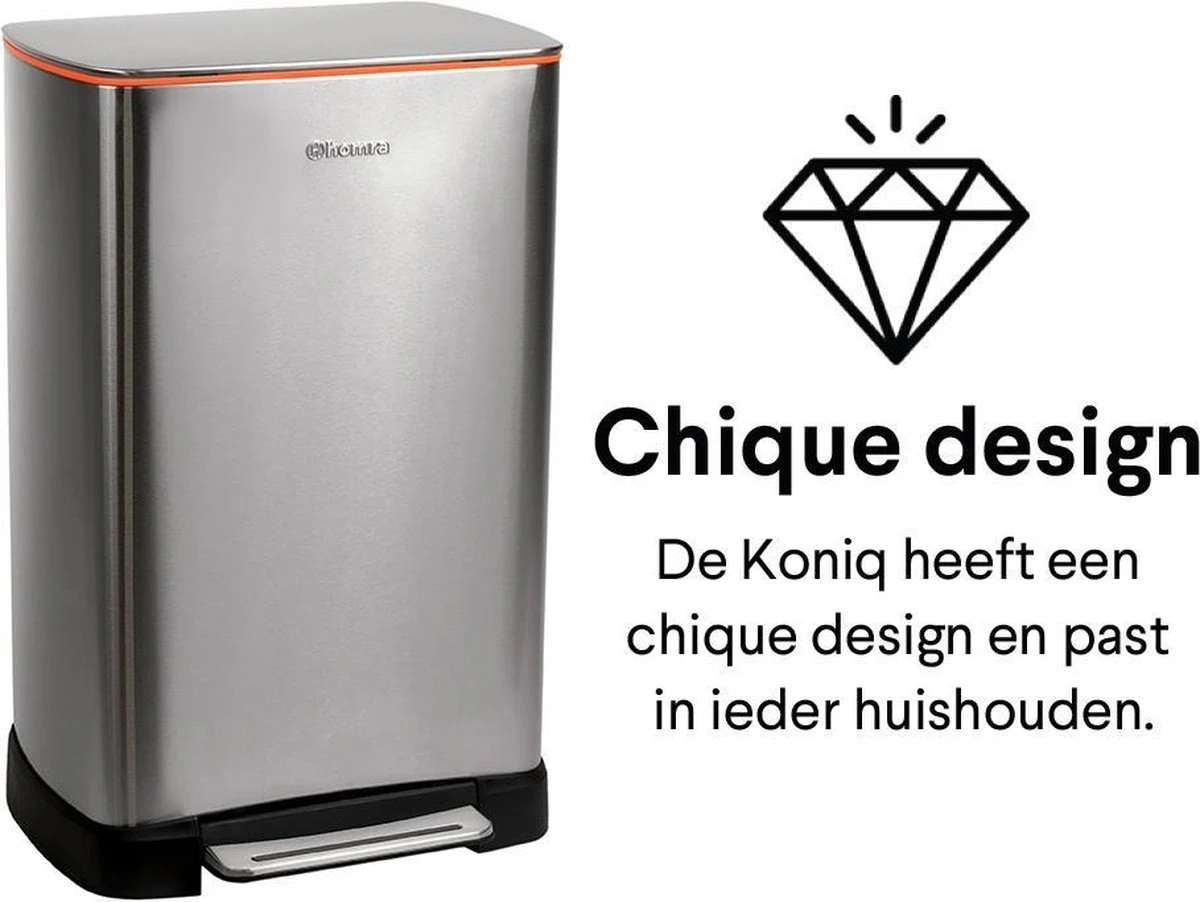 Pedaalemmer RVS 50 Liter - Prullenbak Met Pedaal Homra KONIQ - 50L Zilver - Automatische Lucht Filter - Odor Control Filter - Softclose Deksel - Design Afvalemmer - Duurzaam Vingerafdrukvrij En Vuilafstotend RVS - Keuken En Kantoor Vuilbak 21 Pedaalemmer RVS 50 Liter - Prullenbak Met Pedaal Homra KONIQ - 50L Zilver - Automatische Lucht Filter - Odor Control Filter - Softclose Deksel - Design Afvalemmer - Duurzaam Vingerafdrukvrij En Vuilafstotend RVS - Keuken En Kantoor Vuilbak - Afbeelding 19