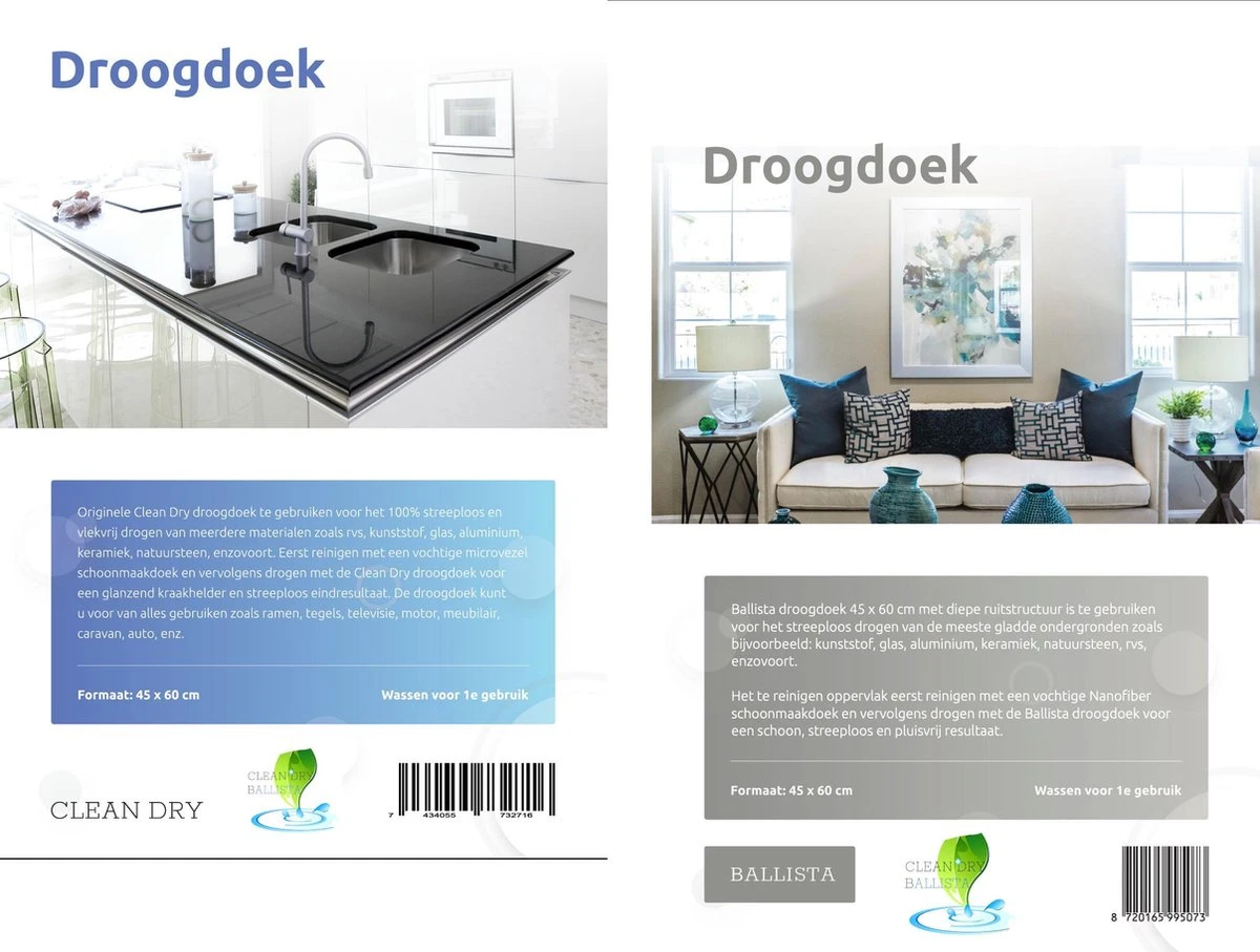 Droogdoek Set 2 Droogdoeken + 2 Microvezel Schoonmaakdoeken 10 Droogdoek Set 2 Droogdoeken + 2 Microvezel Schoonmaakdoeken - Afbeelding 8