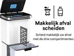 Homra DEXER Afvalscheiding Prullenbak - 4 Vakken - 60 Liter (2×18L + 2×12L) - Recycle Sensor Prullenbak - RVS Afvalemmer - Afvalscheidingsprullenbak - Design Keuken Afvalemmer - Automatische Lucht- En Bacterie Filter - Soft Close Deksel – Kleur Wit -Huishoudelijke Schoonmaak 1200x914 21