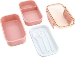 Homra Lunchbox STAQS Pink - Bento Box - 2 Laags Broodtrommel - 3 Compartimenten - Roze - Lunch To Go - Duurzaam Kunststof - BPA Vrij - 3 Vaks Lunchtrommel Voor Volwassenen - Inclusief Bestek - Magnetron, Diepvries, Vaatwasser Bestendig - Vers Houden -Huishoudelijke Schoonmaak 1200x918 4