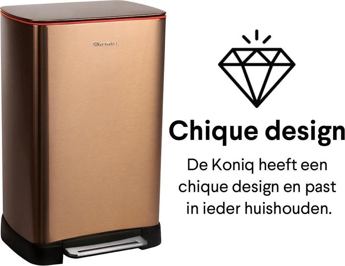 Homra Koniq Prullenbak Met Pedaal - 50 Liter - RVS - Pedaalemmer - Automatisch Lucht Filter - Odor Control - 50L Capaciteit - Soft Close Deksel - Afvalemmer - Design - Hygiënisch - Koper 18 Homra Koniq Prullenbak Met Pedaal - 50 Liter - RVS - Pedaalemmer - Automatisch Lucht Filter - Odor Control - 50L Capaciteit - Soft Close Deksel - Afvalemmer - Design - Hygiënisch - Koper - Afbeelding 16