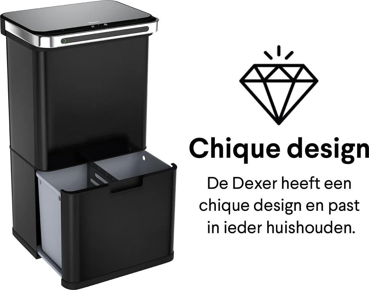 Homra DEXER Afvalscheiding Prullenbak - 4 Vakken - 60 Liter (2×18L + 2×12L) - Recycle Sensor Prullenbak - RVS Afvalemmer - Afvalscheidingsprullenbak - Design Keuken Afvalemmer - Automatische Lucht- En Bacterie Filter - Soft Close Deksel – Kleur Zwart 9 Homra DEXER Afvalscheiding Prullenbak - 4 Vakken - 60 Liter (2×18L + 2×12L) - Recycle Sensor Prullenbak - RVS Afvalemmer - Afvalscheidingsprullenbak - Design Keuken Afvalemmer - Automatische Lucht- En Bacterie Filter - Soft Close Deksel – Kleur Zwart - Afbeelding 7