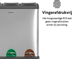 Homra STEPHS Afvalscheiding Prullenbak Met 3 Vakken - 3 X 20L Inhoud - Trio Pedaalemmer - 60 Liter - Vingerafdrukvrij - Vuilafstotend - Anti-slip - Hoogwaardig RVS - Duurzaam ABS Kunststof - RVS - Hygiënisch Recyclen - Afvalscheidingsprullenbak -Huishoudelijke Schoonmaak 1200x984 5