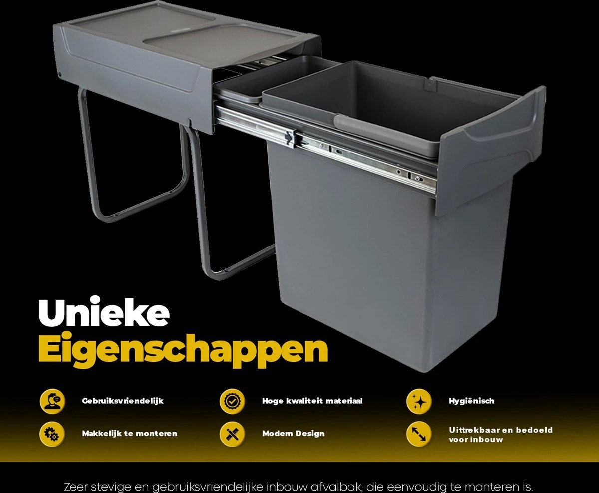 Eleganca Afvalbak 20 Liter – Inbouw Prullenbak – Inbouw Afvalemmer 20L – Uittrekbare Prullenbak – Vuilnisbak -Afvalemmer Keuken – Hygiënisch – Ruimtebesparend Vuilnisbak – Grijs – B24,6xD44xH39cm 9 Eleganca Afvalbak 20 Liter – Inbouw Prullenbak – Inbouw Afvalemmer 20L – Uittrekbare Prullenbak – Vuilnisbak -Afvalemmer Keuken – Hygiënisch – Ruimtebesparend Vuilnisbak – Grijs – B24,6xD44xH39cm - Afbeelding 7