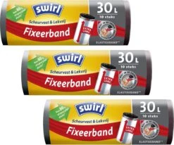 Swirl® Pedaalemmerzakken Met Elastische Fixeerband 30ltr - ♻️ 80 % Gerecycled Materiaal - 3 Rollen Van 10 Stuks