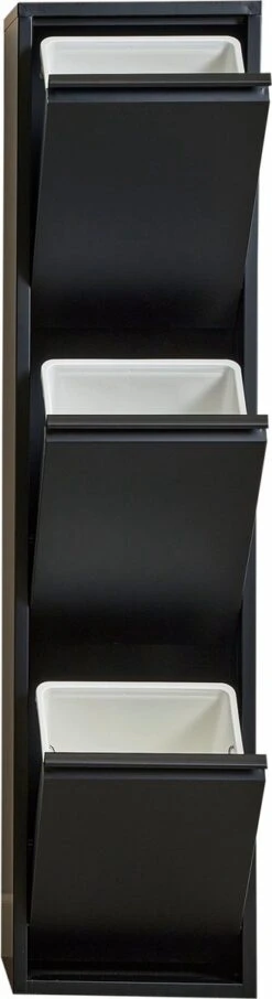 VEEHAUS – Monstera - Prullenbak 3 Vakken – Afvalemmer 45 Liter (3x 15L) – Zwart – Hygiënisch Recyclen - 3-vaks Prullenbak Afvalscheiding – Afvalbak Metaal - Afval Scheiden - Prullenbak