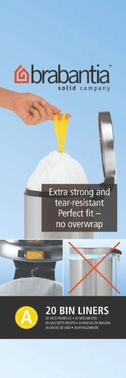Brabantia PerfectFit Afvalzak Met Trekbandsluiting - 3 L - Code A - 20 Stuks -Huishoudelijke Schoonmaak 400x1200 1