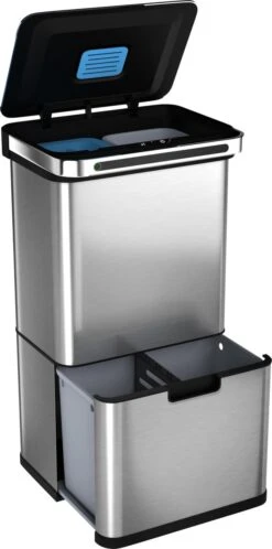 Homra DEXER Afvalscheiding Prullenbak - 4 Vakken - 60 Liter (2×18L + 2×12L) - Recycle Sensor Prullenbak - RVS Afvalemmer - Afvalscheidingsprullenbak - Design Keuken Afvalemmer - Automatische Lucht- En Bacterie Filter - Soft Close Deksel – Kleur RVS -Huishoudelijke Schoonmaak 595x1200 6