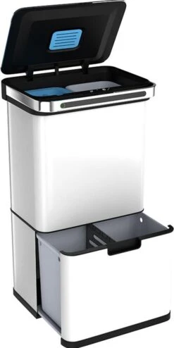 Homra DEXER Afvalscheiding Prullenbak - 4 Vakken - 60 Liter (2×18L + 2×12L) - Recycle Sensor Prullenbak - RVS Afvalemmer - Afvalscheidingsprullenbak - Design Keuken Afvalemmer - Automatische Lucht- En Bacterie Filter - Soft Close Deksel – Kleur Wit -Huishoudelijke Schoonmaak 600x1200 4