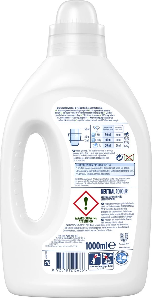 Neutral Vloeibaar Wasmiddel Kleur 1 Liter 6 Neutral Vloeibaar Wasmiddel Kleur 1 Liter - Afbeelding 4