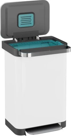 Prullenbak Met Pedaal - 50 Liter - RVS - Wit - Pedaalemmer StangVollby Osdall - Automatisch Lucht Filter - Odor Control - 50L Capaciteit - Soft Close Deksel - Afvalemmer - Met Hengsel - Afval Aandrukken - Scandinavisch Design - Hygiënisch -Huishoudelijke Schoonmaak 627x1200 3