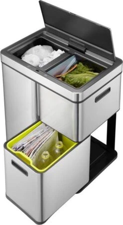 EKO Mirage Plus Sensor Afvalscheider Prullenbak - 30 + 15 + 15 L - Mat RVS -Huishoudelijke Schoonmaak 656x1200 3