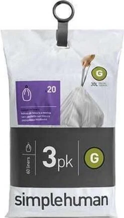 Simplehuman Pocket Liner (G) Afvalzak - 30 L - 3x20 Stuks - Wit -Huishoudelijke Schoonmaak 681x1200 1