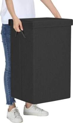 Opvouwbare Wasmand Met Deksel En Handvaten, 85L - Zwart -Huishoudelijke Schoonmaak 712x1200