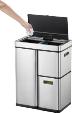 EKO Mirage Plus Sensor Afvalscheider Prullenbak - 30 + 15 + 15 L - Mat RVS -Huishoudelijke Schoonmaak 763x1200 5