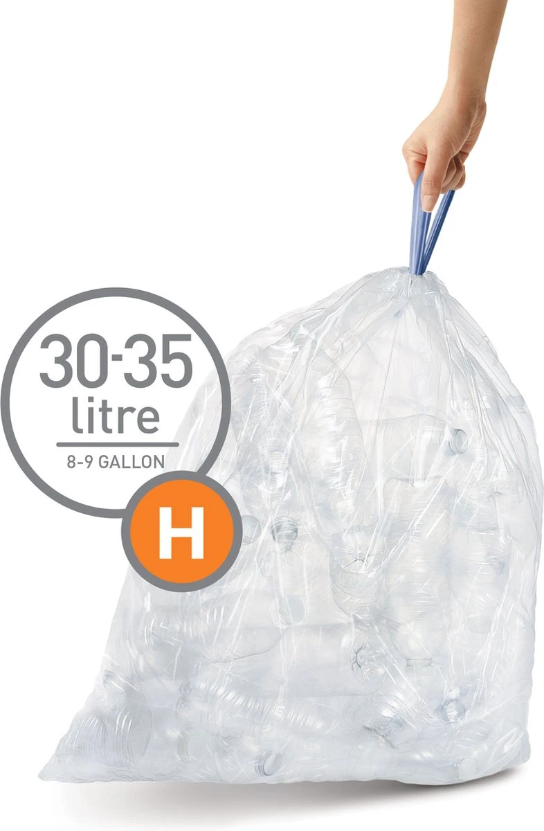 Simplehuman Afvalzak Code H - Kunststof - 30-35 Liter - Pak Van 3x20 Stuks - Transparant 7 Simplehuman Afvalzak Code H - Kunststof - 30-35 Liter - Pak Van 3x20 Stuks - Transparant - Afbeelding 5
