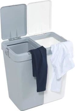 Motek® - Wasmand - 2 Vakken Met Deksel - Met Touch Deksel - Gemaakt Van 100% Gerecycled Kunststof - 80 L - Wasmand Met Deksel - Wassorteerder - Grijs - Wit -Huishoudelijke Schoonmaak 808x1200 3