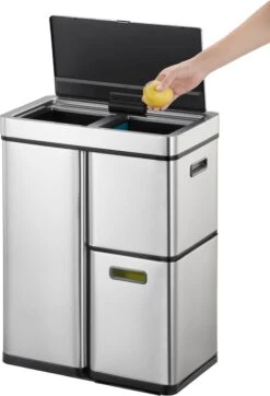 EKO Mirage Plus Sensor Afvalscheider Prullenbak - 30 + 15 + 15 L - Mat RVS -Huishoudelijke Schoonmaak 818x1200 3