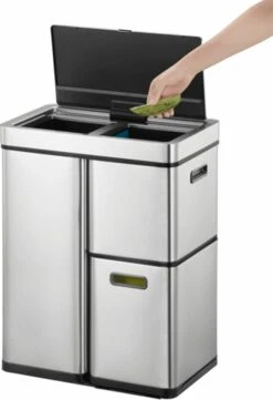 EKO Mirage Plus Sensor Afvalscheider Prullenbak - 30 + 15 + 15 L - Mat RVS -Huishoudelijke Schoonmaak 820x1200 2