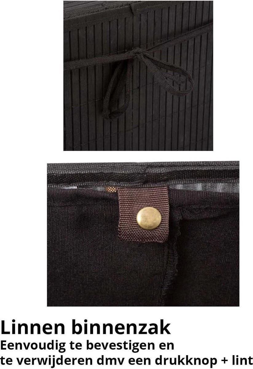 Mdxl® Bamboe Wasmand Zwart / Badkamer / Opvouwbaar / Mand Voor Wasgoed / Met Deksel / Met Handvaten / 60L 9 Mdxl® Bamboe Wasmand Zwart / Badkamer / Opvouwbaar / Mand Voor Wasgoed / Met Deksel / Met Handvaten / 60L - Afbeelding 7