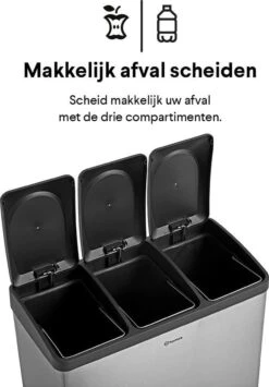 Homra STEPHS Afvalscheiding Prullenbak Met 3 Vakken - 3 X 20L Inhoud - Trio Pedaalemmer - 60 Liter - Vingerafdrukvrij - Vuilafstotend - Anti-slip - Hoogwaardig RVS - Duurzaam ABS Kunststof - RVS - Hygiënisch Recyclen - Afvalscheidingsprullenbak -Huishoudelijke Schoonmaak 834x1200 3